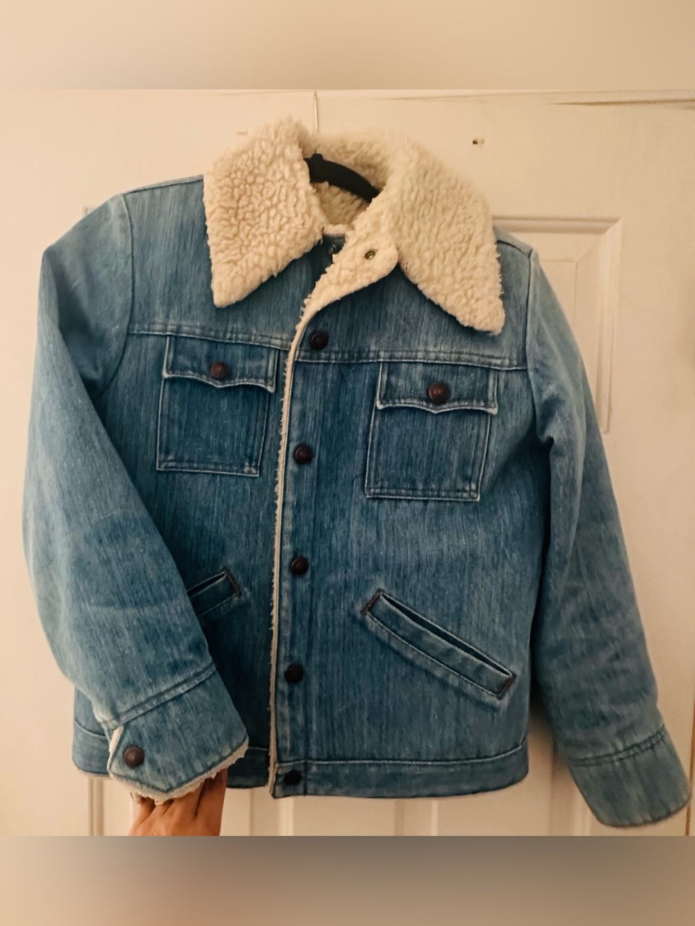 Rare Vtg 70s LEVI’S Denim Jean Jacket Trucker Sherpa Orange Tab Tag Cut Sz S/36
